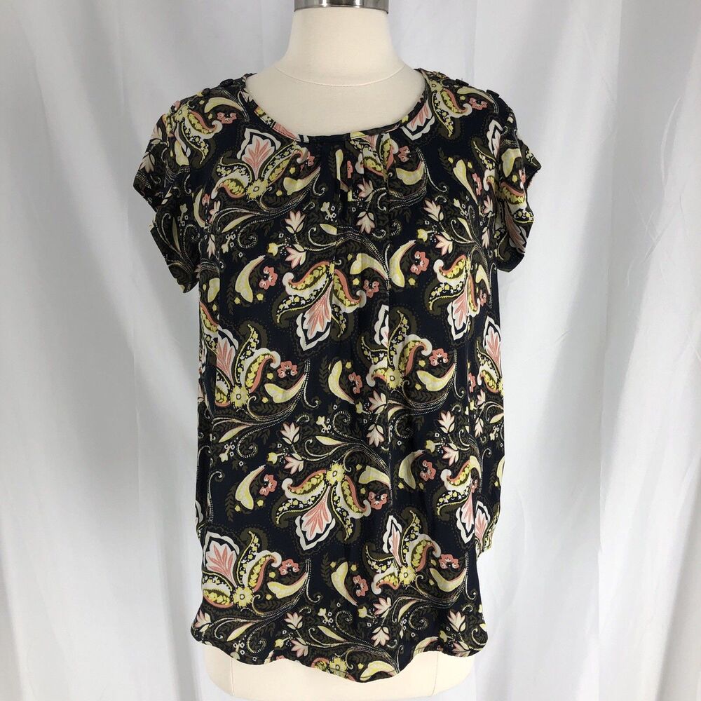 Liz Claiborne Womens Paisley Print Short Sleeve Top Blouse Size Small